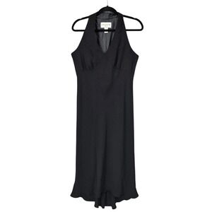 Evan-Picone Black Beaded Halter Midi Dress Womens‎ 12 V-Neck High-Low Hem LBD